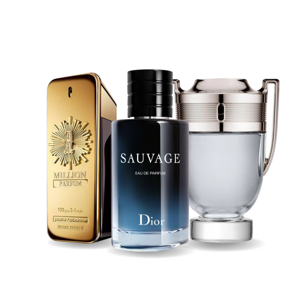 Kombination aus 3 Düften Paco Rabanne ONE MILLION, Dior SAUVAGE and Paco Rabanne INVICTUS 100 ml